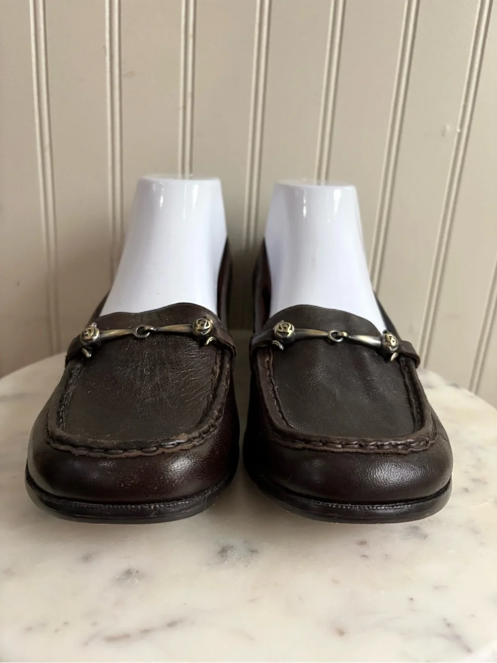 Taryn Rose Horsebit Wedge Loafers Women’s 8.5 Brown Leather Business Casual Prep